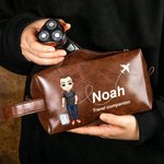 Trousse de toilette personnalisée en cuir PU avec nom et texte Accessoires de voyage Cadeau d'anniversaire pour homme père