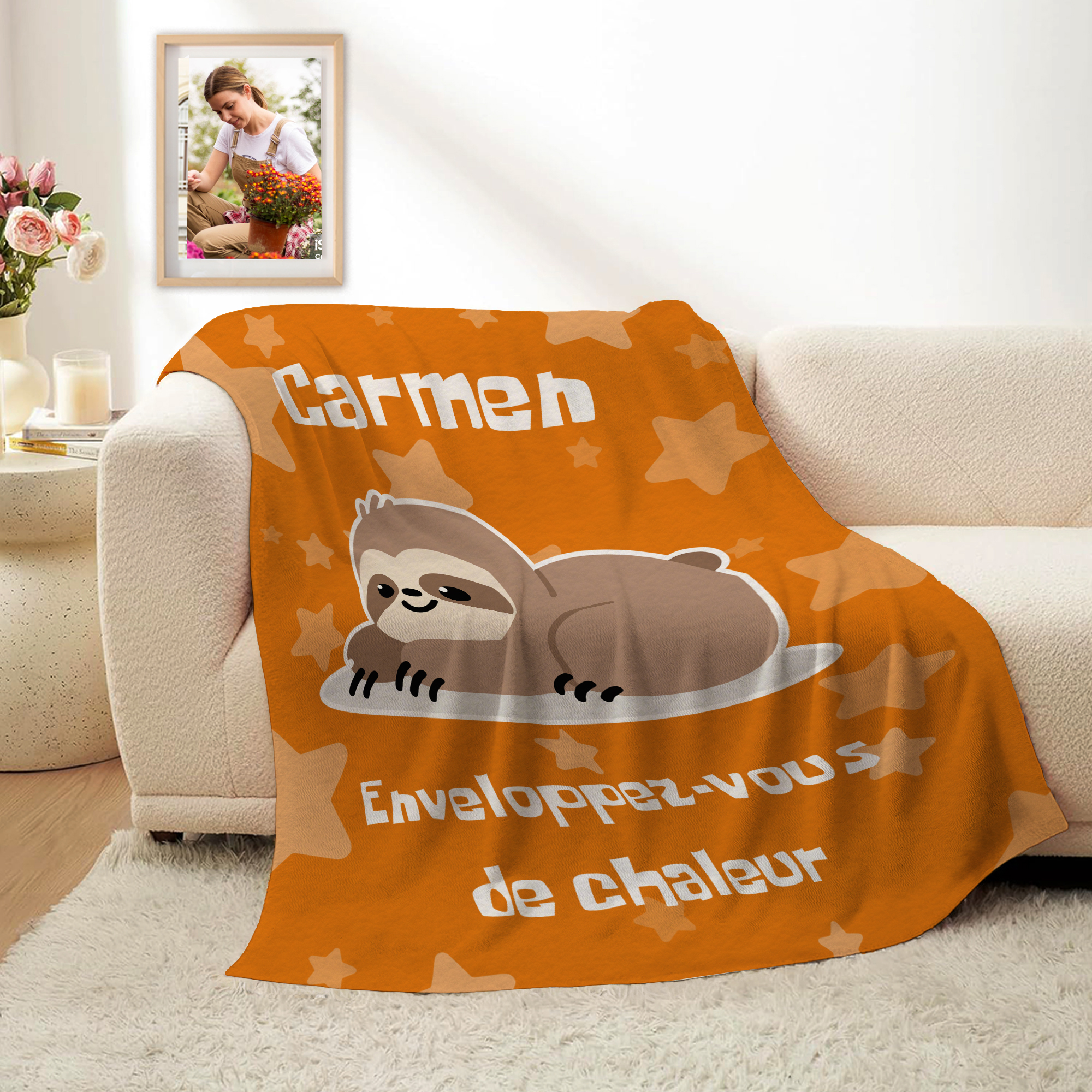 Couverture Douce Personnalisée avec Nom et Texte Style de la Paresseux Cadeau d'Anniversaire pour Enfants et Famille