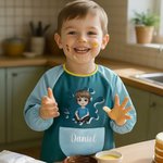 Personalized Cute Cartoon Character Waterproof Long Sleeve Kid Apron with Name Cooking Painting Handcraft Activities Birthday Gift for Kids