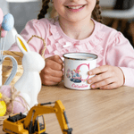 Personalized Cute Excavator Bunny Ears Easter Eggs 12 oz Enamel Mug with Name and Initial Daily Use Easter Party Gift for Boys Girls