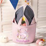 Personalized Cute Peter Rabbit Flower Butterfly Initial Bunny Ears Striped Easter Basket with Name Easter Eggs Hunting Party Favor Gift for Kids