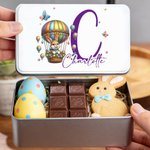 Personalised Easter Bunny Eggs Food Grade Metal Biscuit Tin Storage Box with Name and Initial Easter Holiday Gift for Family Kids