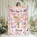 Personalized Birth Flower God Says I Am Bible Soft Throw Blanket with Name Birthday Baptism Gift for Christians Family Friends