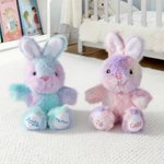 Personalised Gradient Pink Blue Stuffed Bunny Plush Toy with Name and Year Easter Basket Filler Birthday Gift for Kids