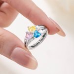Bague d'Argent Personnalisée avec 1-8 Noms Pierres de Naissance Texte Gravé Cadeau Anniversaire St-Valentin Fête des Mères pour Femme