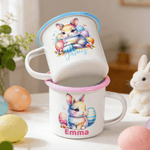 Personalisierte niedlichen Cartoon Bunny Osterei 12 oz Emaille Becher mit Namen täglichen Gebrauch Ostern Party Geschenk für Kinder Jungen Mädchen