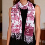 Personalized Toile De Jouy Floral Tassel Soft Warm Scarf with Initial and Name Winter Accessory Anniversary Birthday Gift for Women