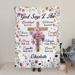 Personalized Birth Flower God Says I Am Bible Soft Throw Blanket with Name Birthday Baptism Gift for Christians Family Friends
