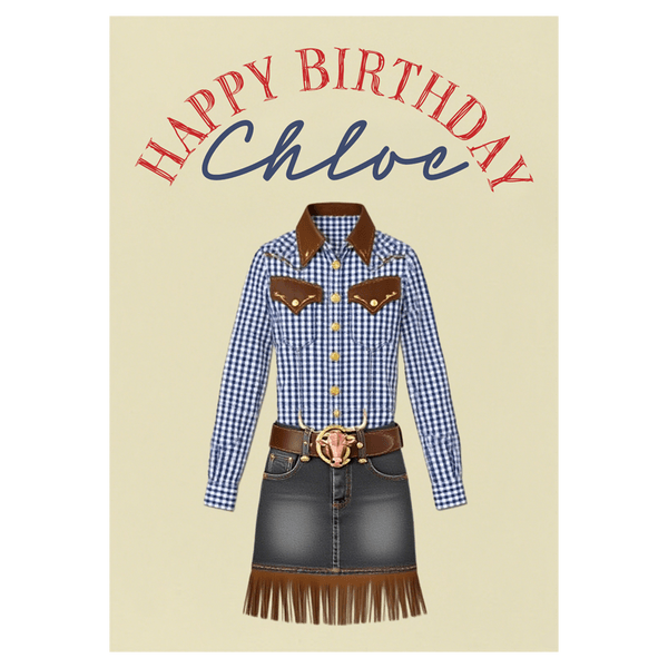 Western Gingham Shirt and Fringe Skirt Birthday Ecard 