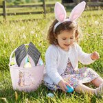 Personalized Cute Peter Rabbit Flower Butterfly Initial Bunny Ears Striped Easter Basket with Name Easter Eggs Hunting Party Favor Gift for Kids
