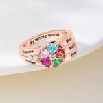 Bague d'Argent Personnalisée avec 1-8 Noms Pierres de Naissance Texte Gravé Cadeau Anniversaire St-Valentin Fête des Mères pour Femme