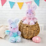 Personalised Gradient Pink Blue Stuffed Bunny Plush Toy with Name and Year Easter Basket Filler Birthday Gift for Kids