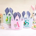 Gepersonaliseerde Multi-Color Leuke Dieren Konijn Oren Paasmand met Naam en Voorletter Dagelijks Gebruik Vakantiefeest Paasgeschenk voor Kinderen