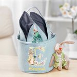 Personalized Cute Peter Rabbit Flower Butterfly Initial Bunny Ears Striped Easter Basket with Name Easter Eggs Hunting Party Favor Gift for Kids