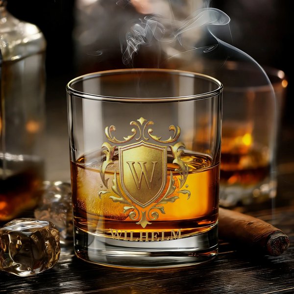 Personalisiertes 300 ml Whiskey-Glas im Goldenen Wappen-Design mit Namen und Initiale Vatertag Jahrestag Geschenk für Herren Papa Whisky-Liebhaber