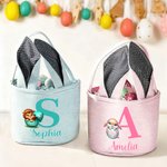 Gepersonaliseerde Multi-Color Leuke Dieren Konijn Oren Paasmand met Naam en Voorletter Dagelijks Gebruik Vakantiefeest Paasgeschenk voor Kinderen