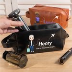 Trousse de toilette personnalisée en cuir PU avec nom et texte Accessoires de voyage Cadeau d'anniversaire pour homme père