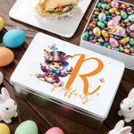 Personalised Easter Bunny Eggs Food Grade Metal Biscuit Tin Storage Box with Name and Initial Easter Holiday Gift for Family Kids