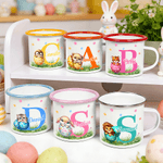 Personalized Multicolor Cute Animal Easter Egg 12 oz Rim Enamel Mug with Name and Initial Easter Party Gift for Boys Girls