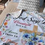 Personalized Birth Flower God Says I Am Bible Soft Throw Blanket with Name Birthday Baptism Gift for Christians Family Friends