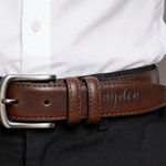 Personalised Monogram Funny Men's Casual Buckle Leather Belt with Engraved Text and Initial Name Birthday Valentine's Day Gift for Husband Boyfriend