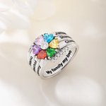 Bague d'Argent Personnalisée avec 1-8 Noms Pierres de Naissance Texte Gravé Cadeau Anniversaire St-Valentin Fête des Mères pour Femme