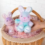 Personalised Gradient Pink Blue Stuffed Bunny Plush Toy with Name and Year Easter Basket Filler Birthday Gift for Kids