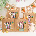 Personalized Easter Egg Initial Cute Bunny Jute Tote Bag with Name Easter Egg Hunting Easter Party Favors Gift for Kids