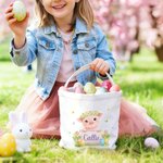 Personalized Wreath Bunny Highland Cow Animal Egg Canvas Basket with Name Daily Use Happy Easter Gift for Boys Girls