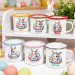 Personalisierte niedlichen Cartoon Bunny Osterei 12 oz Emaille Becher mit Namen täglichen Gebrauch Ostern Party Geschenk für Kinder Jungen Mädchen