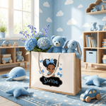 Henkilökohtainen keula söpö sarjakuva pieni tyttö suuri juutti laukku nimi syntymäpäivälahja musta tyttö