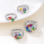 Bague d'Argent Personnalisée avec 1-8 Noms Pierres de Naissance Texte Gravé Cadeau Anniversaire St-Valentin Fête des Mères pour Femme