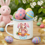 Taza esmaltada personalizada de 12 oz con el nombre de la conejita Belle Regalo de Pascua para niños