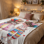Personalized Love Heart Couple Cartoon Characters Soft Throw Blanket with Names Home Decor Valentine's Day Gift for Couple