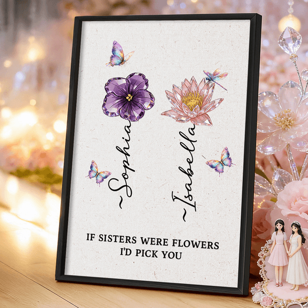 Gepersonaliseerd Kristallen Geboortebloem Canvas Schilderij met Naam en Tekst Verjaardagscadeau Valentijnsdag voor Beste Vriendin Vriendin Moeder