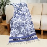 Personalized Toile De Jouy Floral Tassel Soft Warm Scarf with Initial and Name Winter Accessory Anniversary Birthday Gift for Women