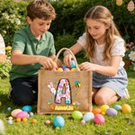 Personalized Easter Egg Initial Cute Bunny Jute Tote Bag with Name Easter Egg Hunting Easter Party Favors Gift for Kids