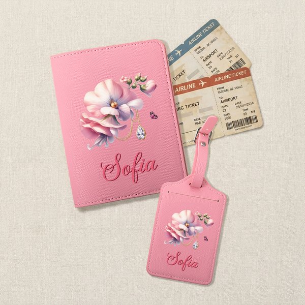 Personalisierte Geburt Blume Birthstone PU Leder Passport Holder Gepäckanhänger mit Namen Geburtstag Geschenk für Frauen Freunde