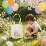 Personalized Flower Cute Bunny Ears Rabbit Easter Basket with Name and Initial Eggs Hunting Party Favor Easter Gift for Kids