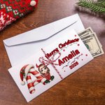 Personalised Cartoon Character Santa Hat Initial Card Wallet with Name Year and Envelope for Cash Christmas Gift for Family Kids