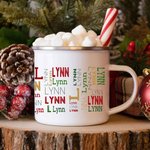 Personalised Christmas Repeating Name Enamel Mug Camp Mug
