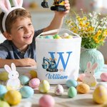 Personalizado lindo conejo excavadora Oreja Inicial Cubo de lona cesta con el nombre de Pascua de caza de huevos de Pascua Fiesta de Regalos para Niños