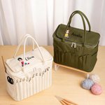 Sac de rangement de fil en toile avec pochettes pour aiguilles et poignée Cadeau d'anniversaire de crochet pour les amateurs d'artisanat