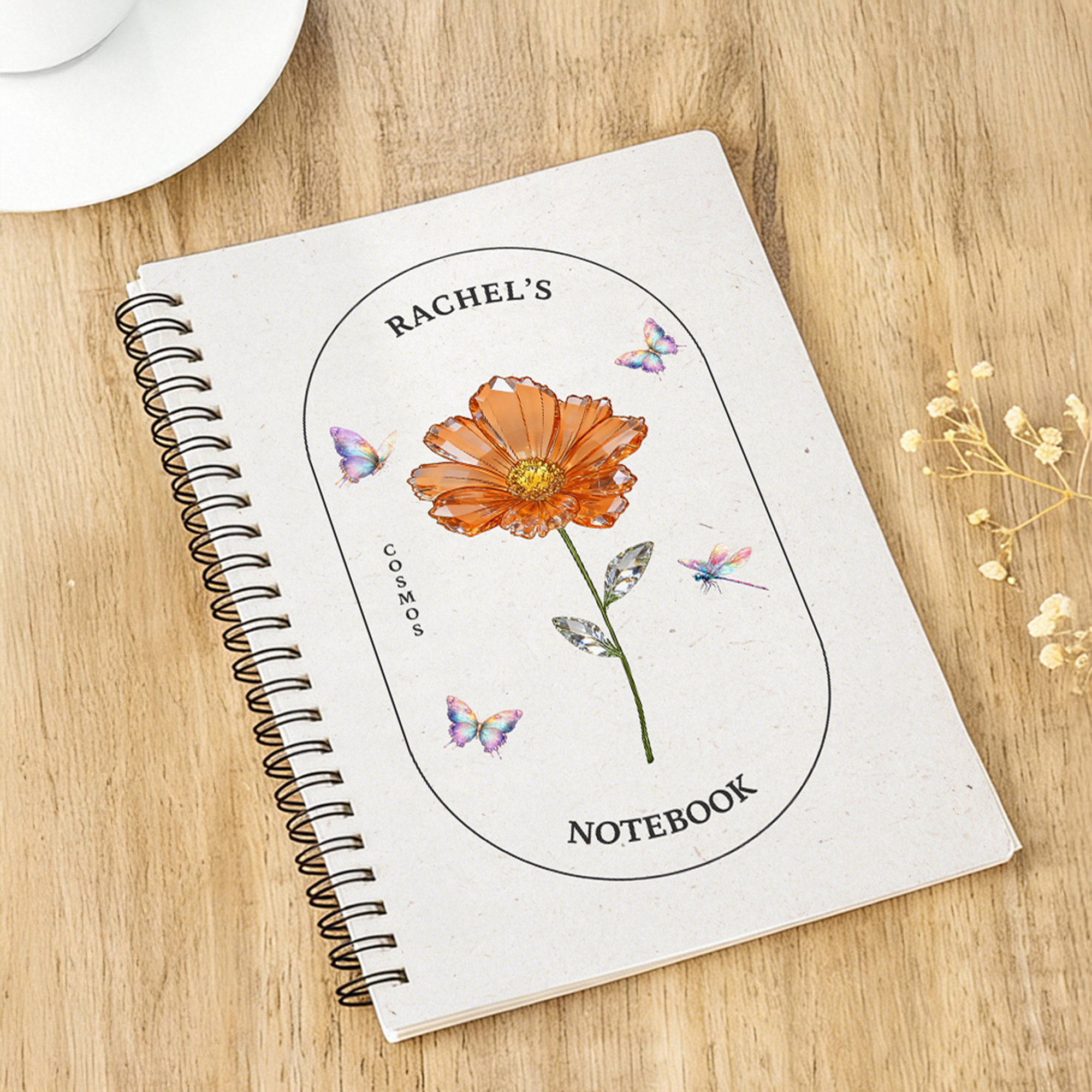 Carnet de notes A5 personnalisé avec nom et texte Crystal Birth Flower Butterfly Spiral Birthday Gift for Friends Colleagues