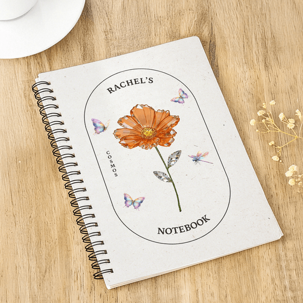 Personalized Crystal Birth Flower Butterfly Spiral A5 Journal Notebook with Name and Text Birthday Gift for Friends Colleagues