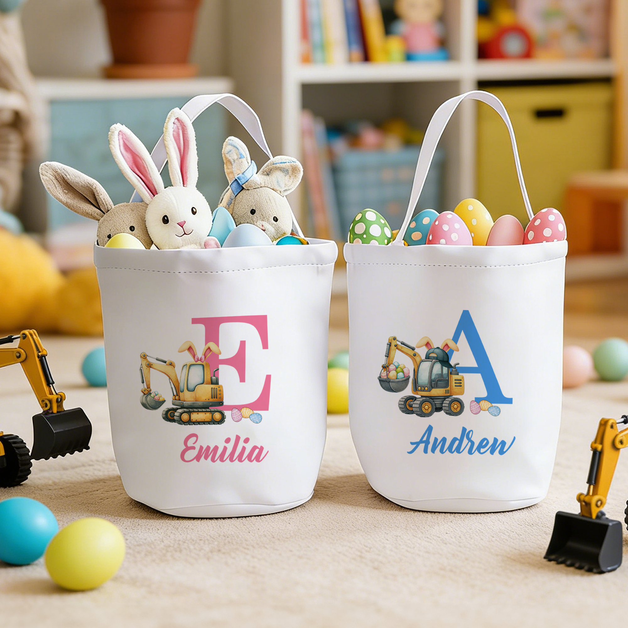 Panier en toile personnalisé avec nom Chasse aux oeufs de Pâques Fête de Pâques Cadeau pour enfants