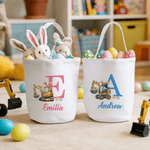 Personalizado lindo conejo excavadora Oreja Inicial Cubo de lona cesta con el nombre de Pascua de caza de huevos de Pascua Fiesta de Regalos para Niños