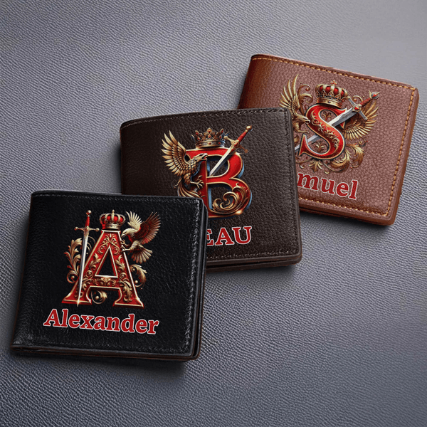 Personalized Royal Noble Style Initial Foldable PU Leather Wallet with Name Daily Use Anniversary Birthday Valentine's Day Gift for Men