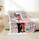 Personalized Hugging Cartoon Character Word Cloud Soft Throw Blanket with Couple Name Home Decor Birthday Valentine's Day Gift for Couple