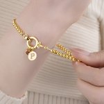 Personalised Heart Birthstone Beaded Bracelet with Initial Charm Anniversary Valentine's Day Birthday gift for Women